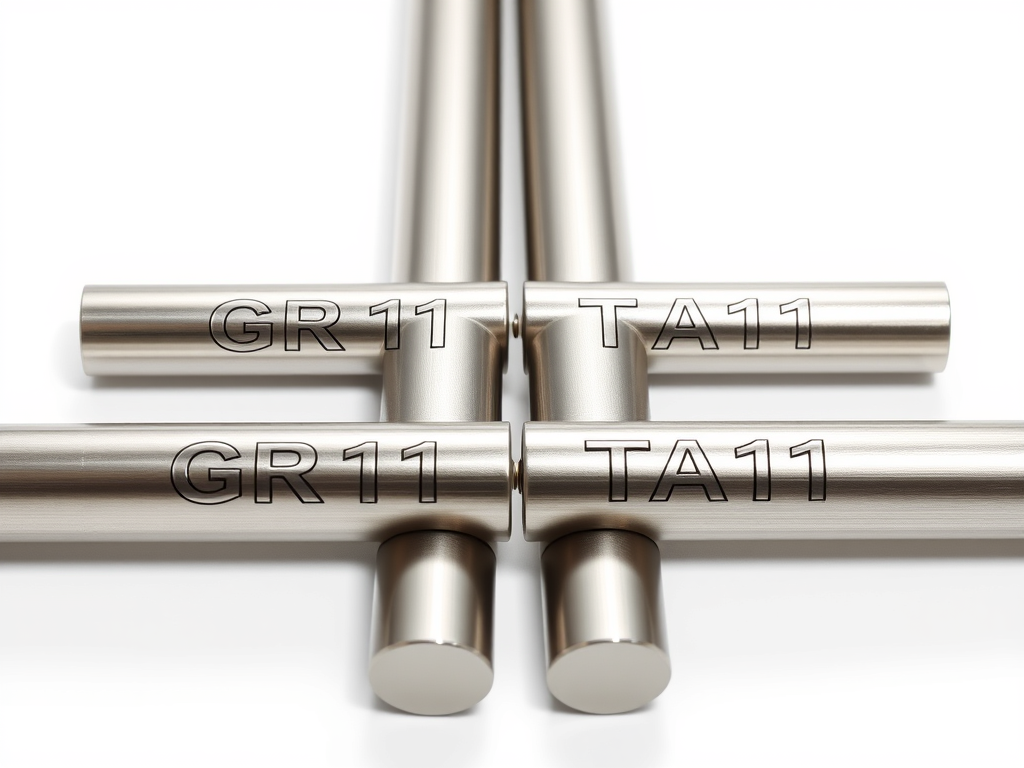 Two titanium rods side by side, labeled GR11 and TA11 for comparison.